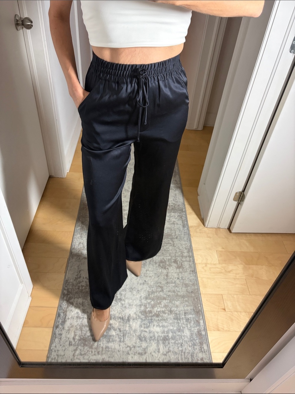 H&M Black Satin Wide-Leg Drawstring Pants